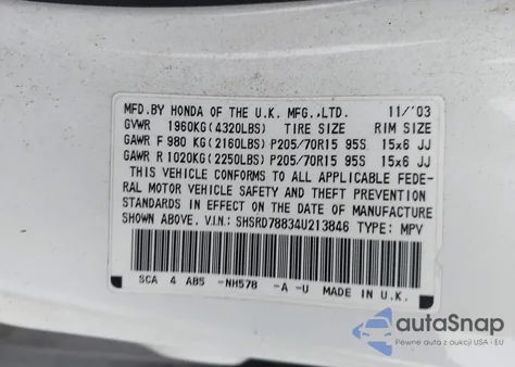 2004 Honda Cr-V Ex из США, поврежденный, VIN SHSRD78834U213846